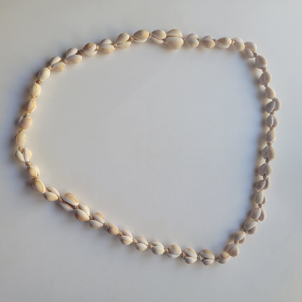 Vintage Cowrie Shell Necklace White Yellow Stripe Natural Beach Boho Statement